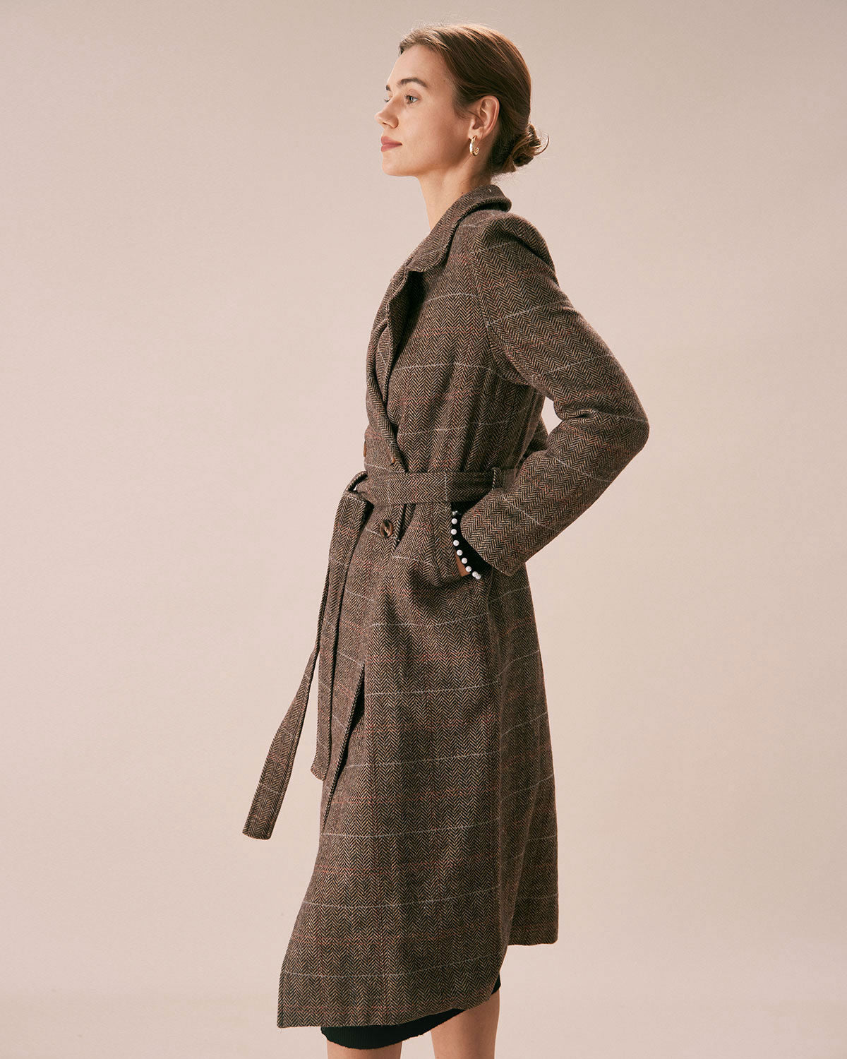 The Coffee Lapel Belted Double Breasted Coat | Rihoas