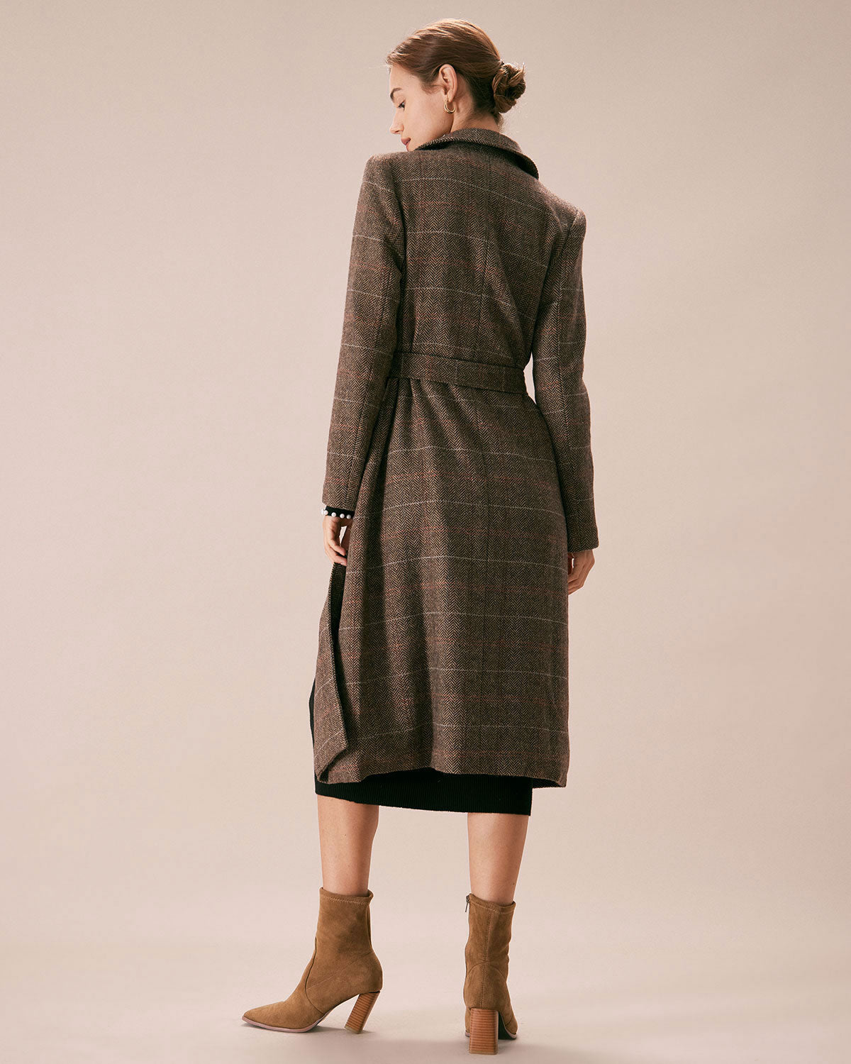 The Coffee Lapel Belted Double Breasted Coat | Rihoas