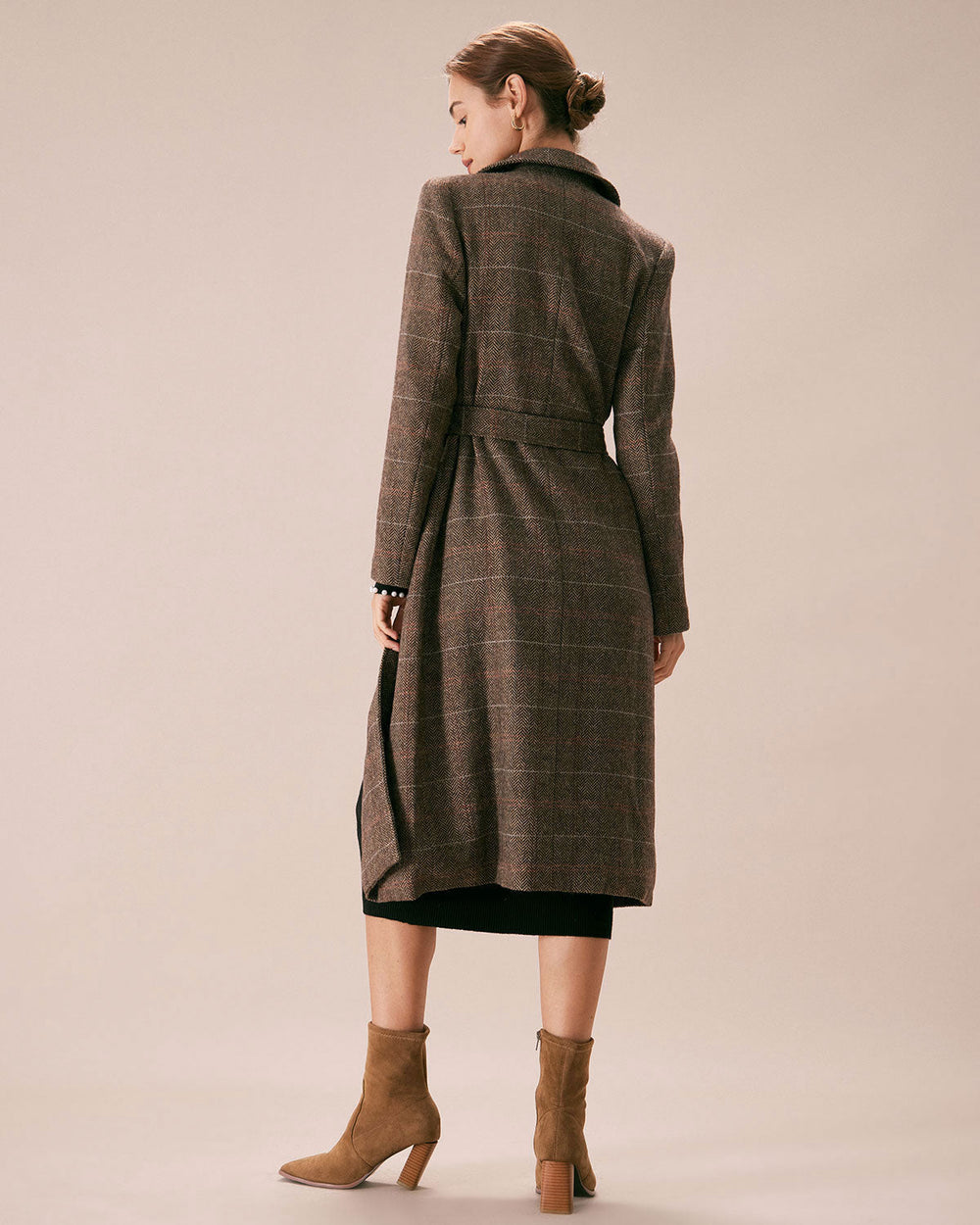 The Coffee Lapel Belted Double Breasted Coat | Rihoas