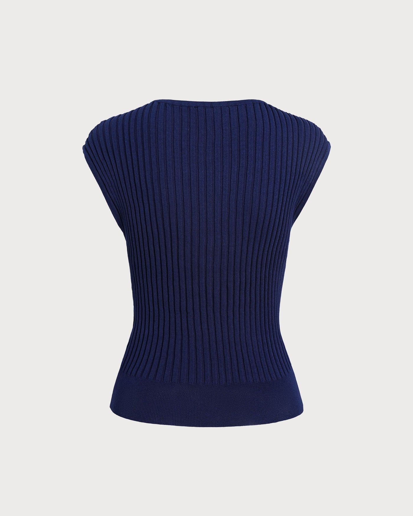 The Blue Boat Neck Ribbed Cap Sleeve Knit Tee | Rihoas