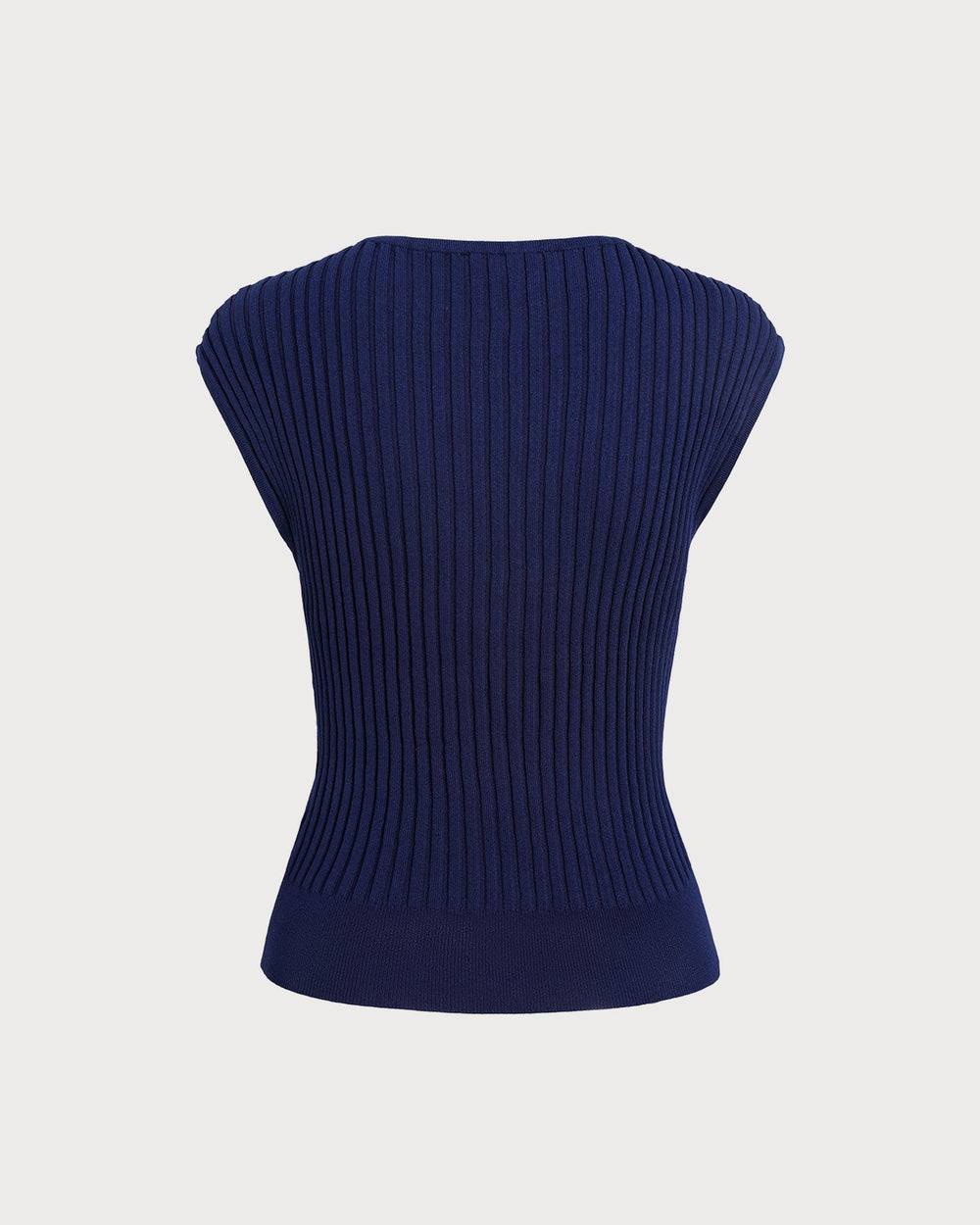 The Blue Boat Neck Ribbed Cap Sleeve Knit Tee | Rihoas