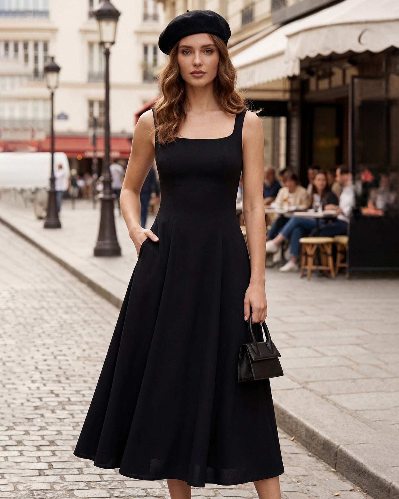 Black Solid Zipper Slip Midi Dress | Rihoas