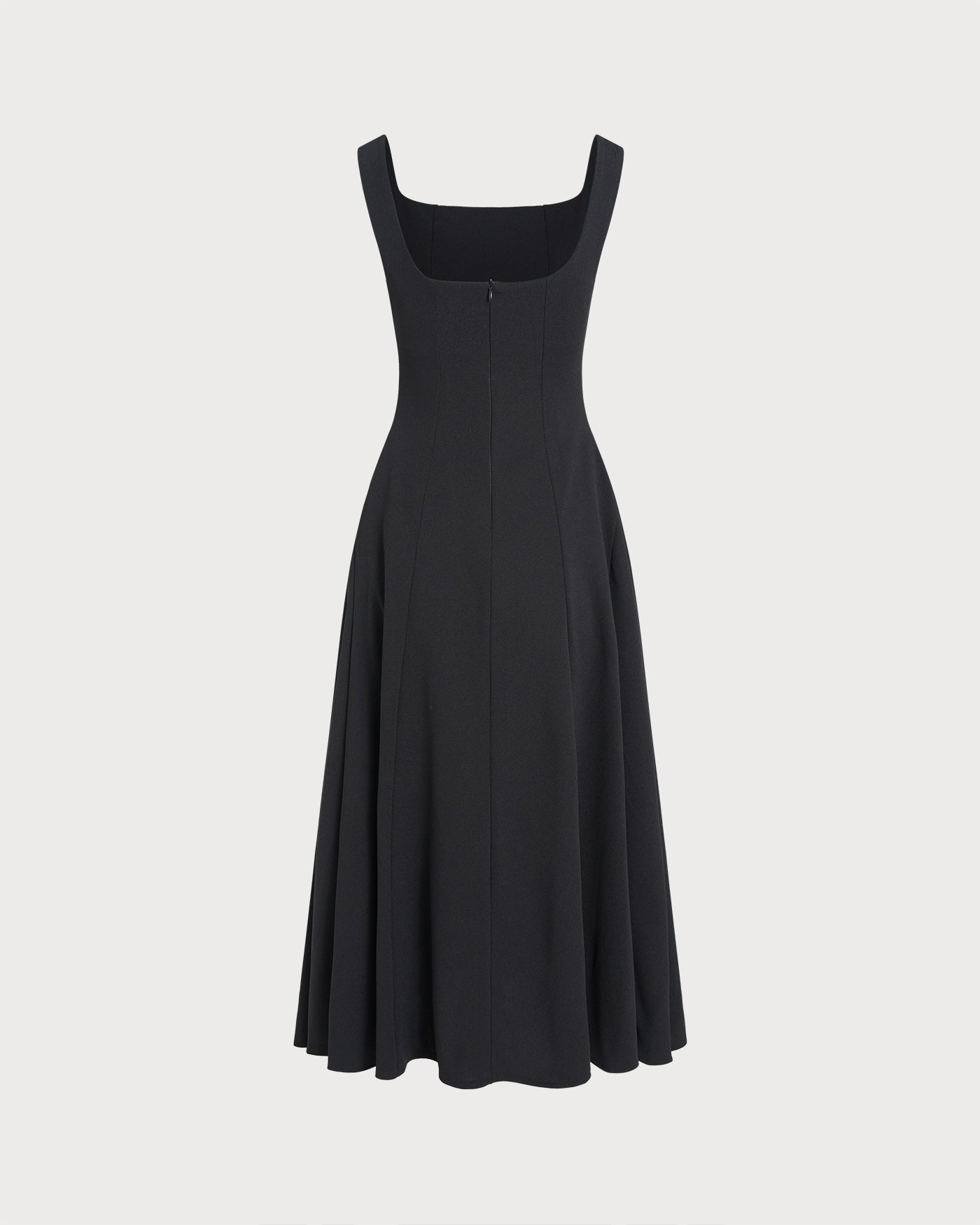 Black Solid Zipper Slip Midi Dress | Rihoas
