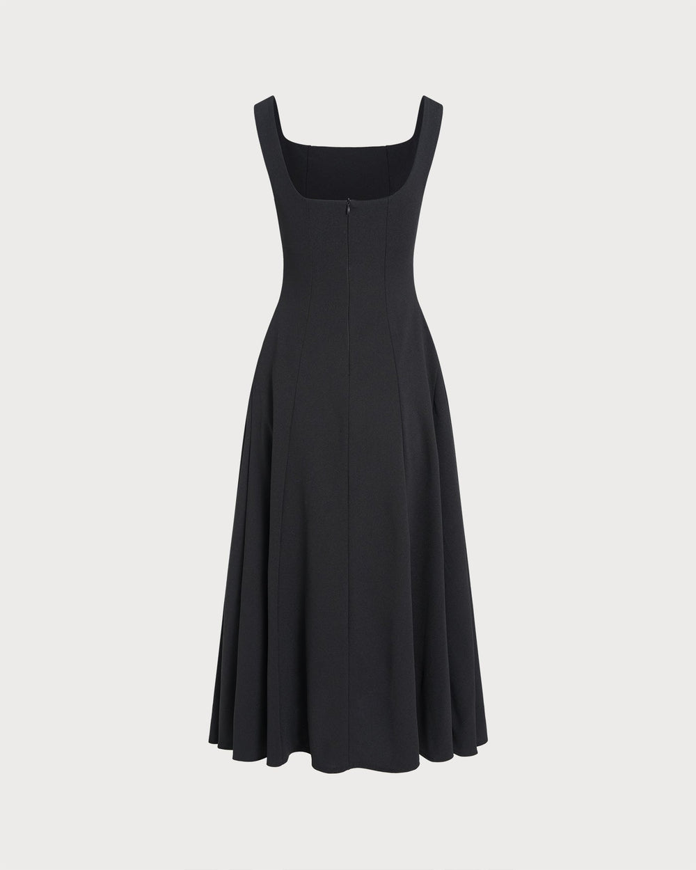 Black Solid Zipper Slip Midi Dress | Rihoas