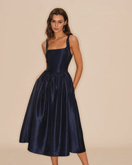 Blue Slip A-Line Midi Dress | Rihoas