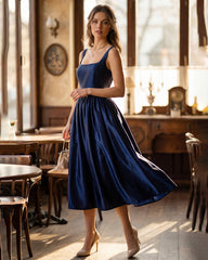 Blue Slip A-Line Midi Dress | Rihoas