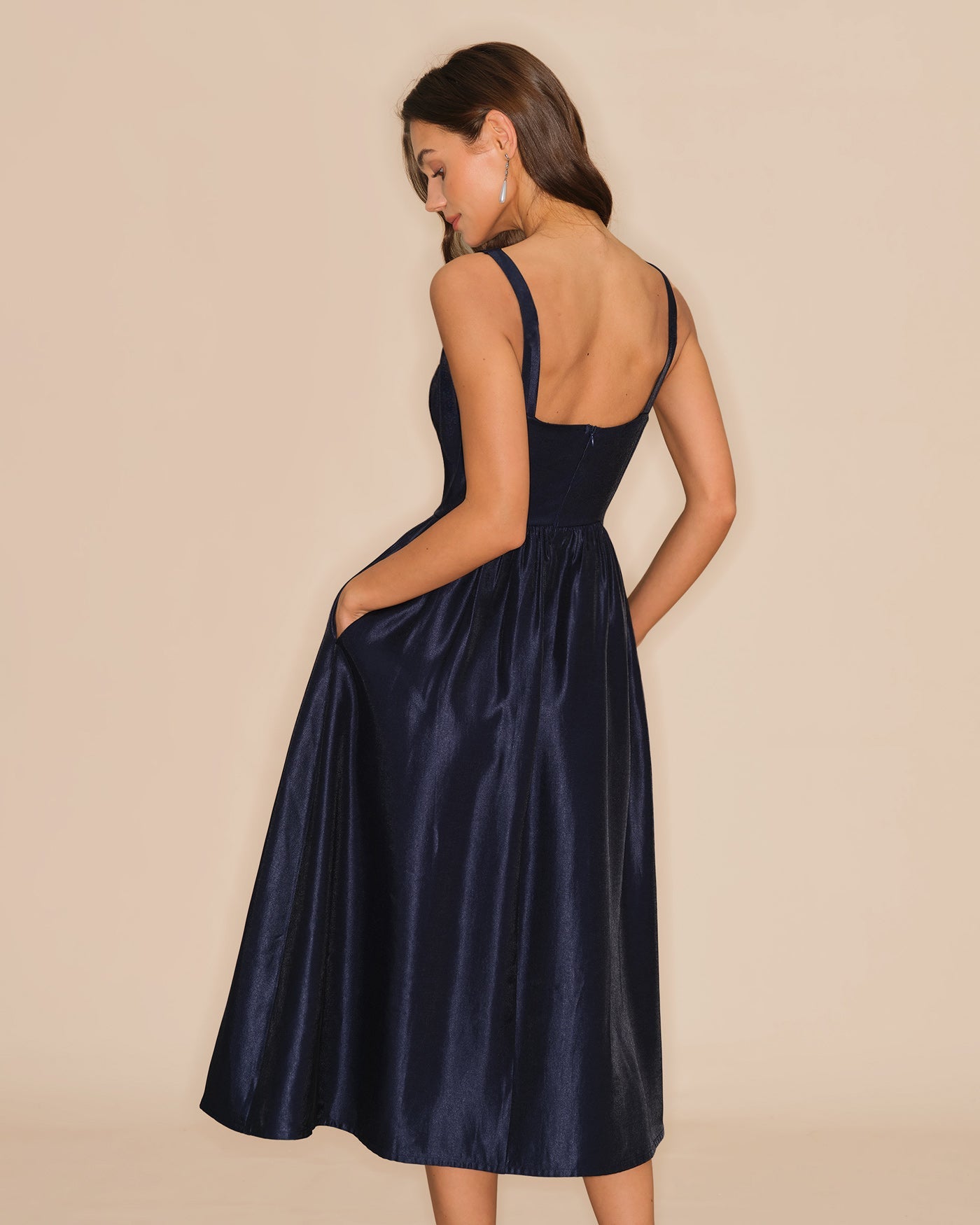Blue Slip A-Line Midi Dress | Rihoas