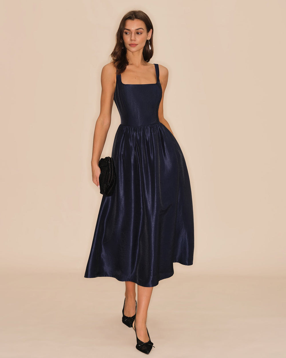 Blue Slip A-Line Midi Dress | Rihoas