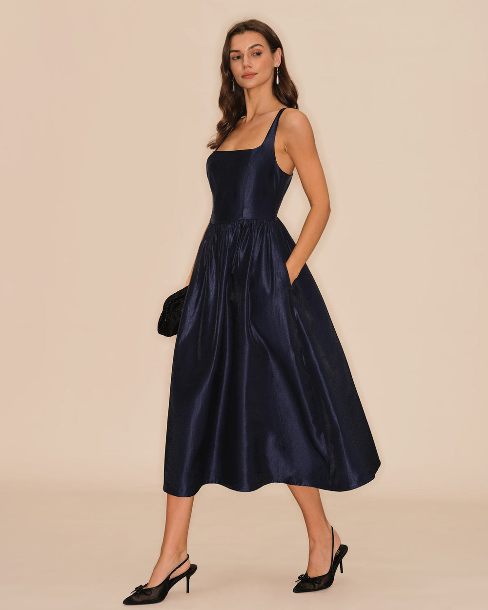 Blue Slip A-Line Midi Dress | Rihoas