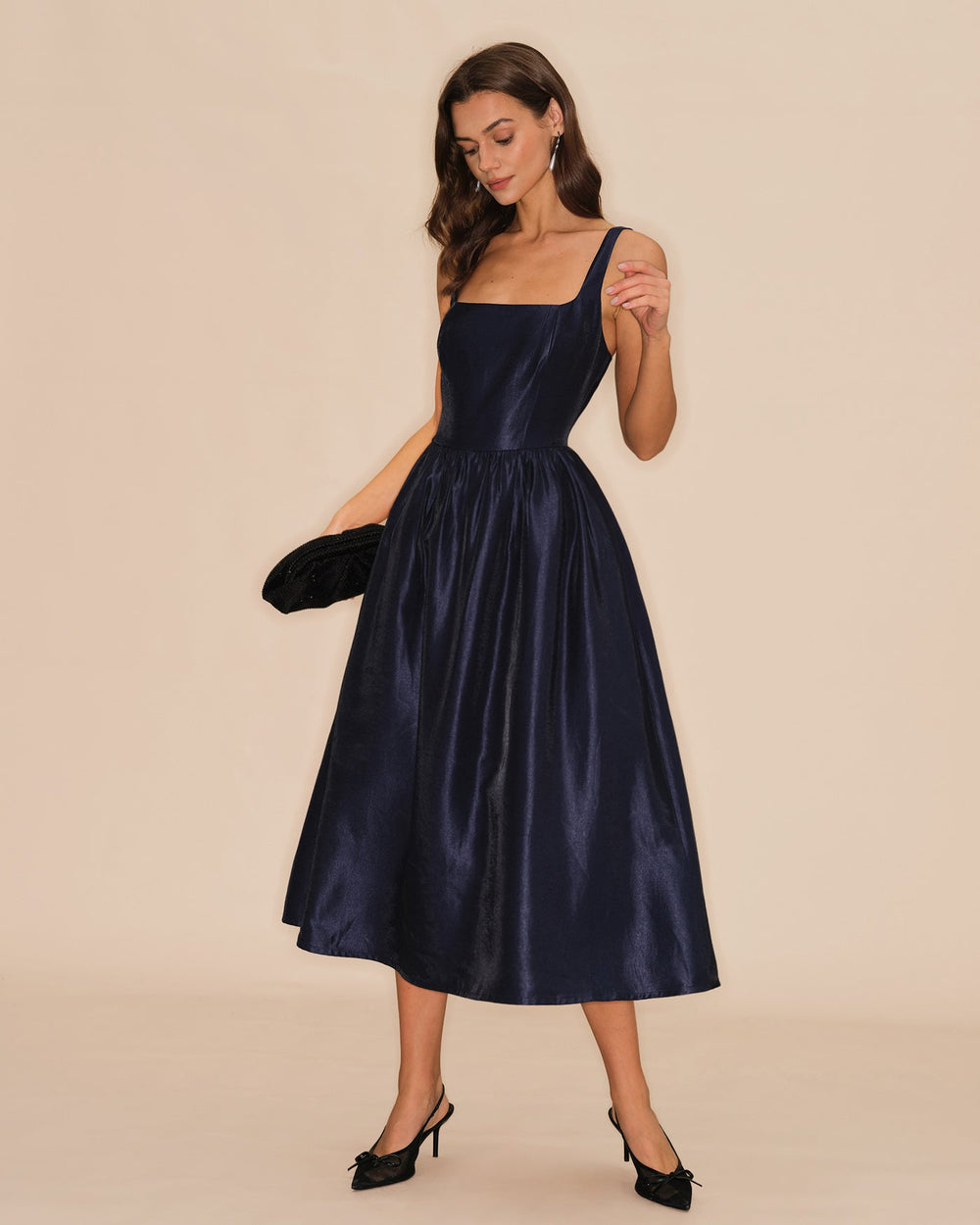 Blue Slip A-Line Midi Dress | Rihoas