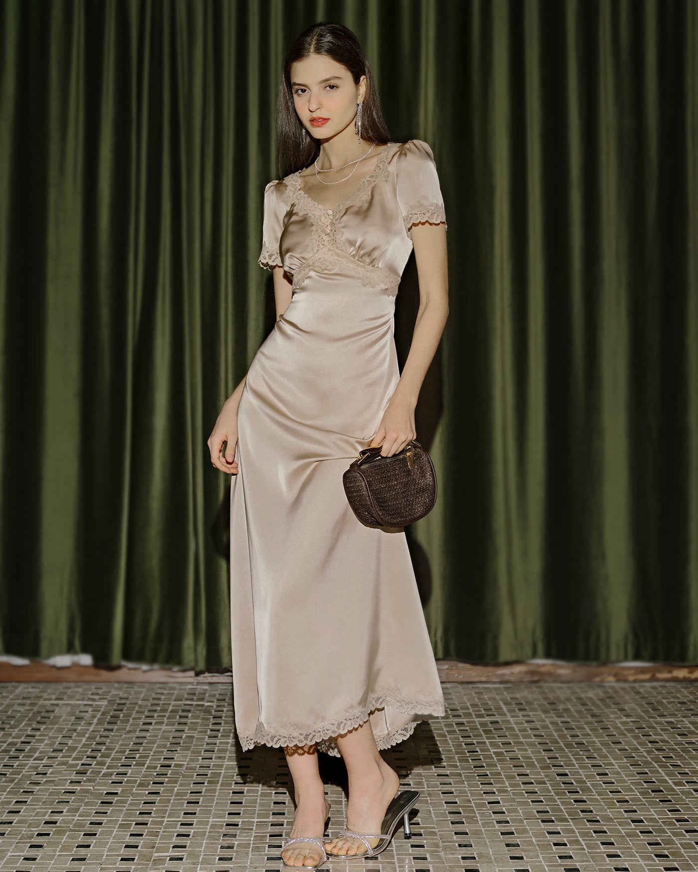 Apricot Lace Tunic Maxi Dresses | Rihoas