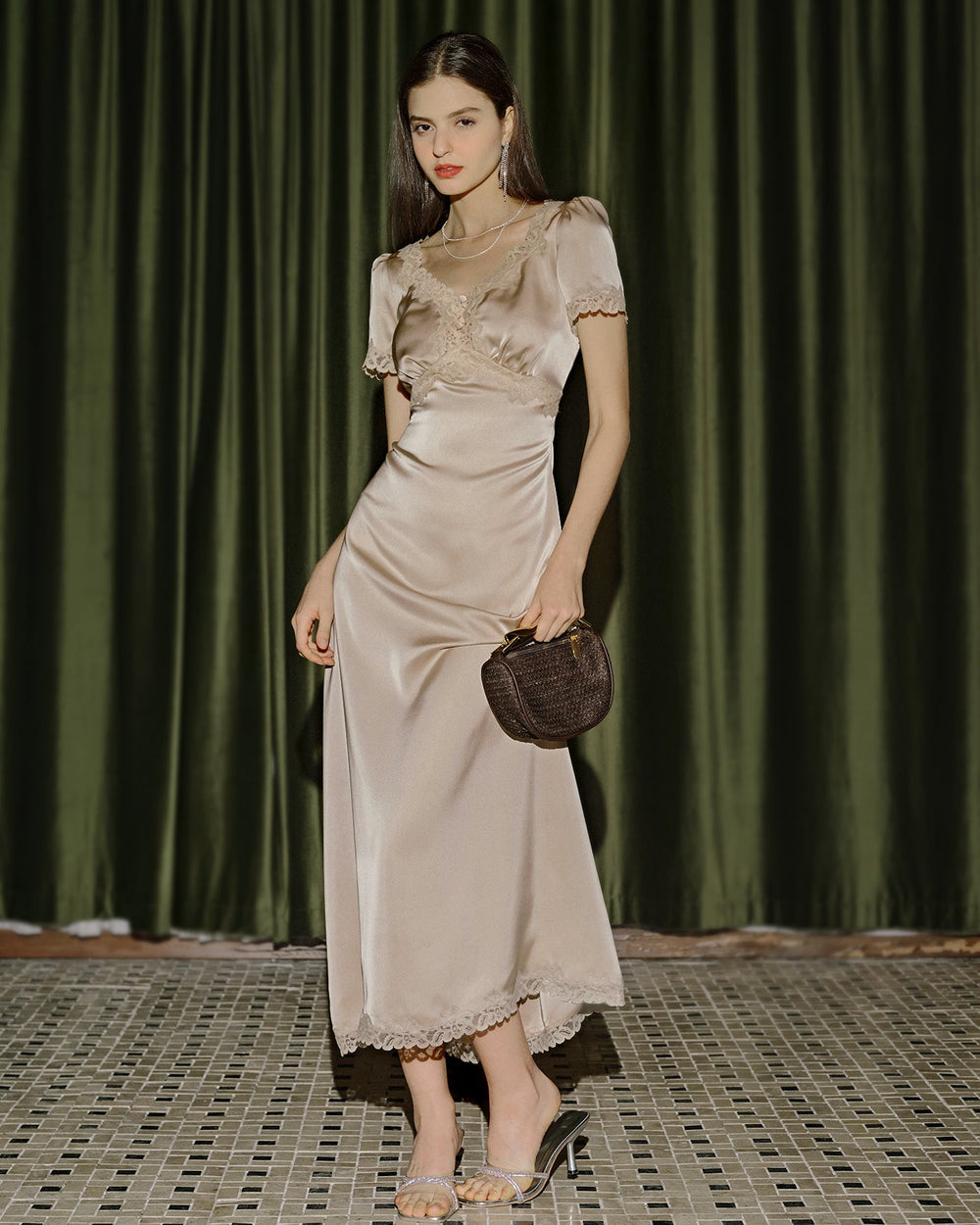 Apricot Lace Tunic Maxi Dresses | Rihoas