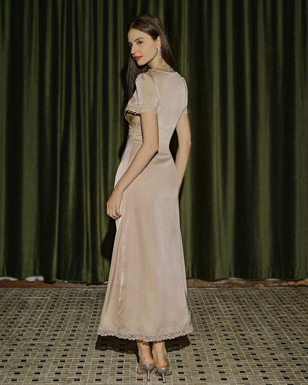 Apricot Lace Tunic Maxi Dresses | Rihoas