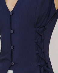 Navy V Neck Single Breasted Tie Vest | Rihoas