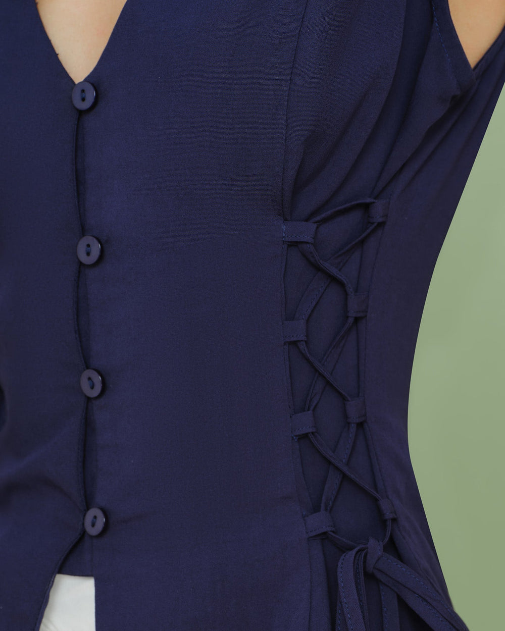 Navy V Neck Single Breasted Tie Vest | Rihoas