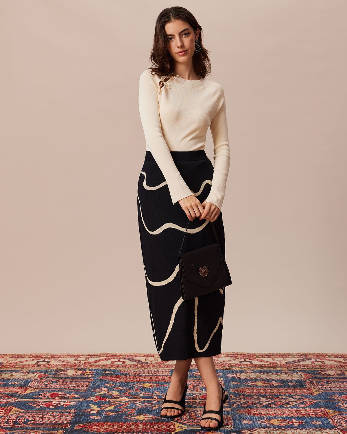 The Beige Ribbed Cut Out Bowknot Knit Top | Rihoas