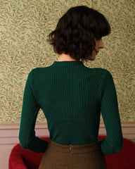 Green Mock Neck Ribbed Knit Tee | Rihoas
