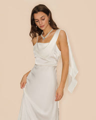 White Square Neck Satin Maxi Dress | Rihoas