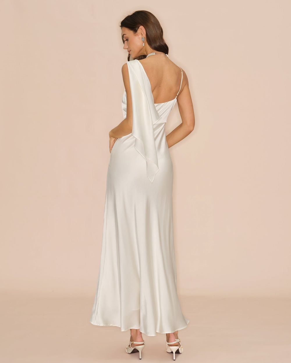 White Square Neck Satin Maxi Dress | Rihoas