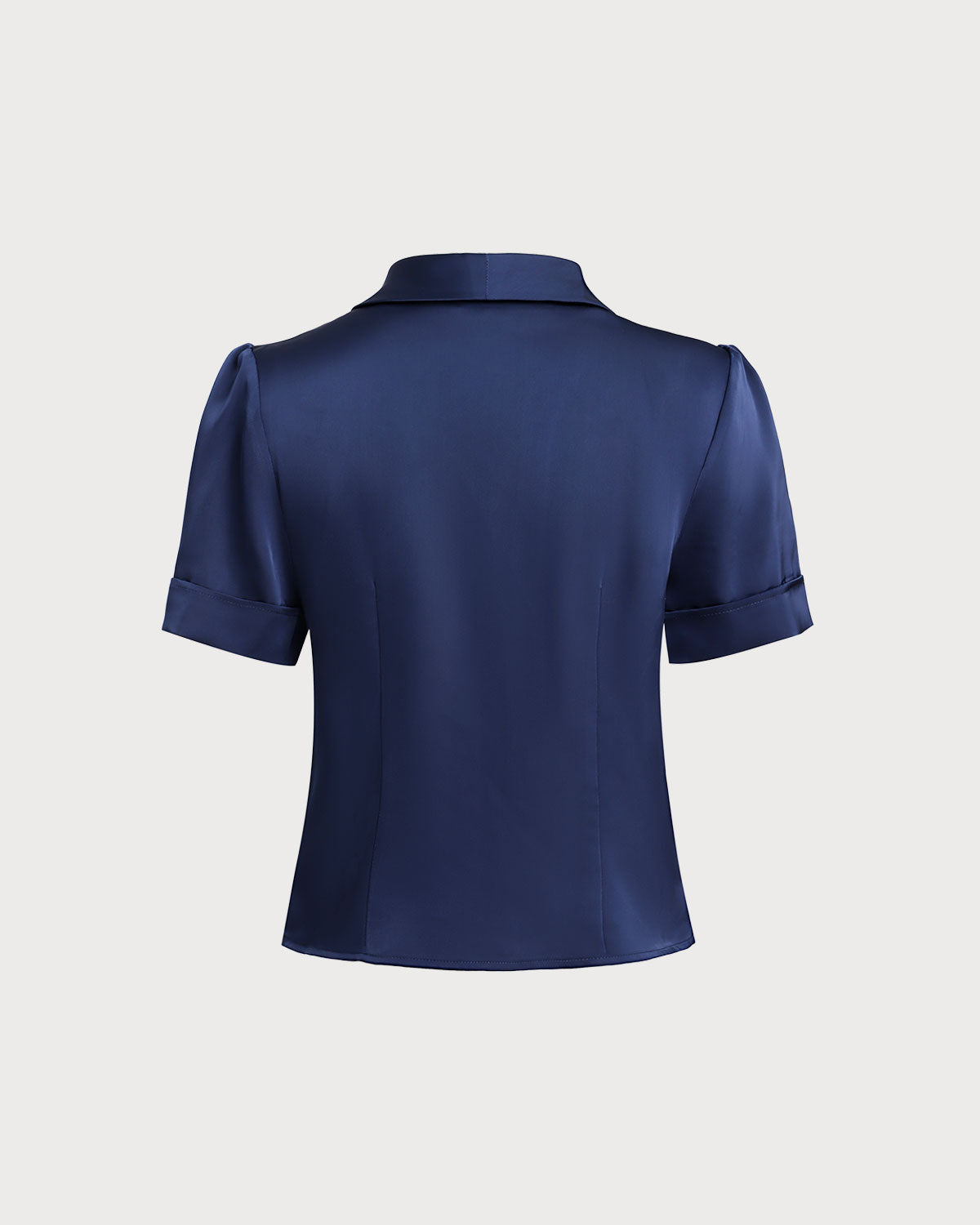 Navy Satin Button Blouse | Rihoas