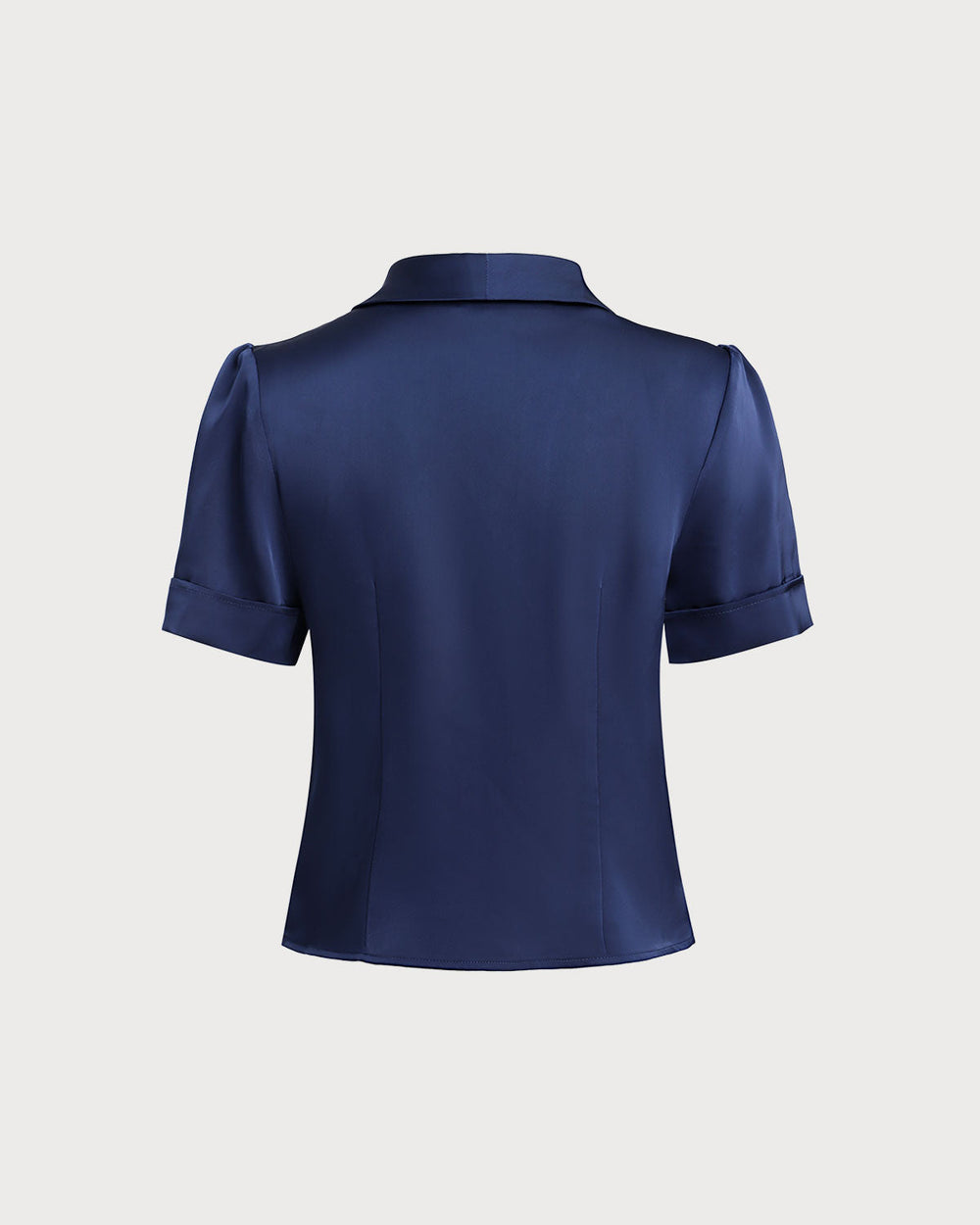 Navy Satin Button Blouse | Rihoas