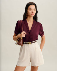 Wine Red Satin Blouse | Rihoas