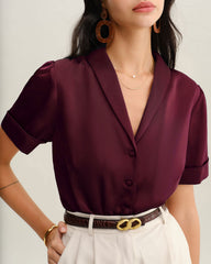 Wine Red Satin Blouse | Rihoas