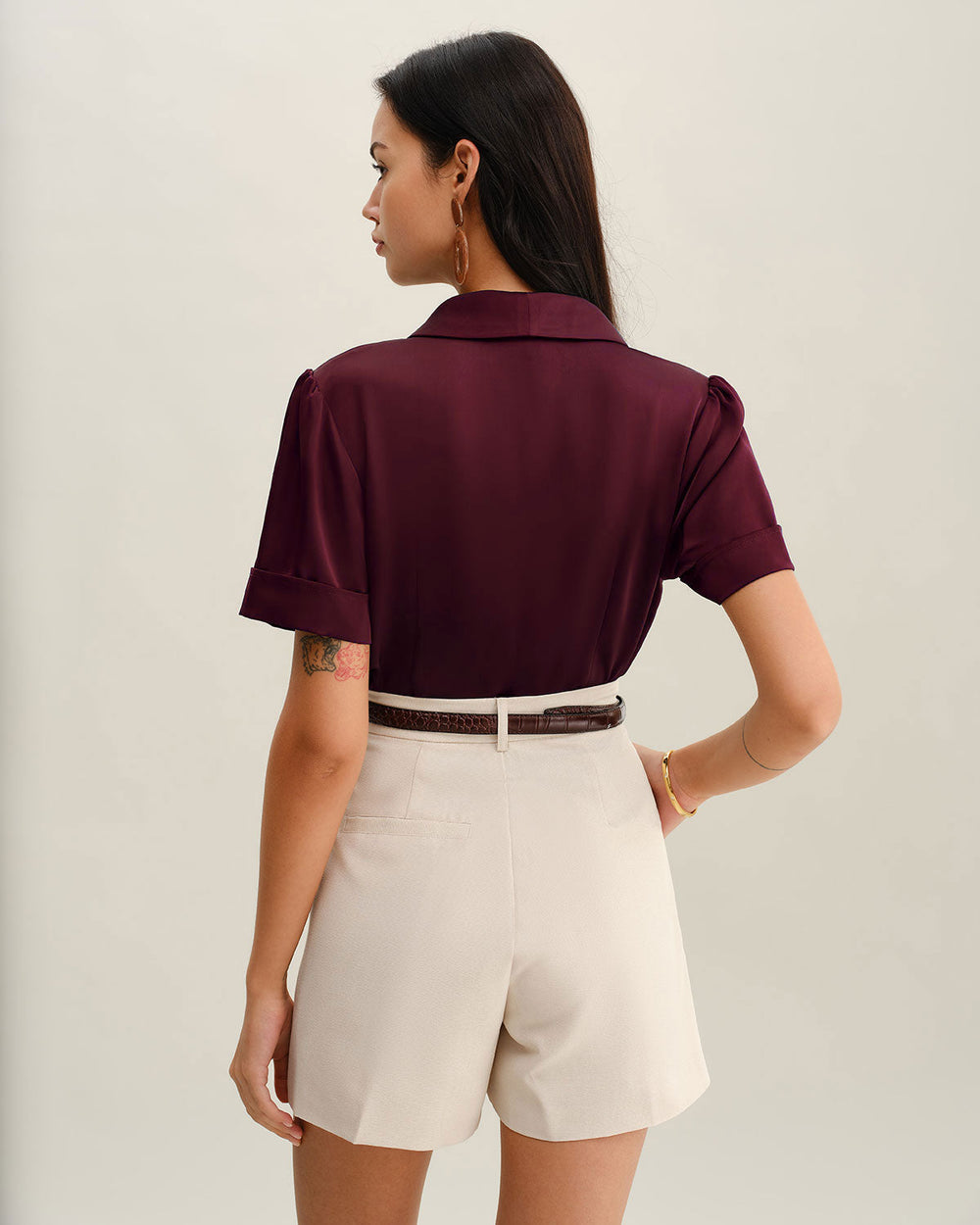 Wine Red Satin Blouse | Rihoas