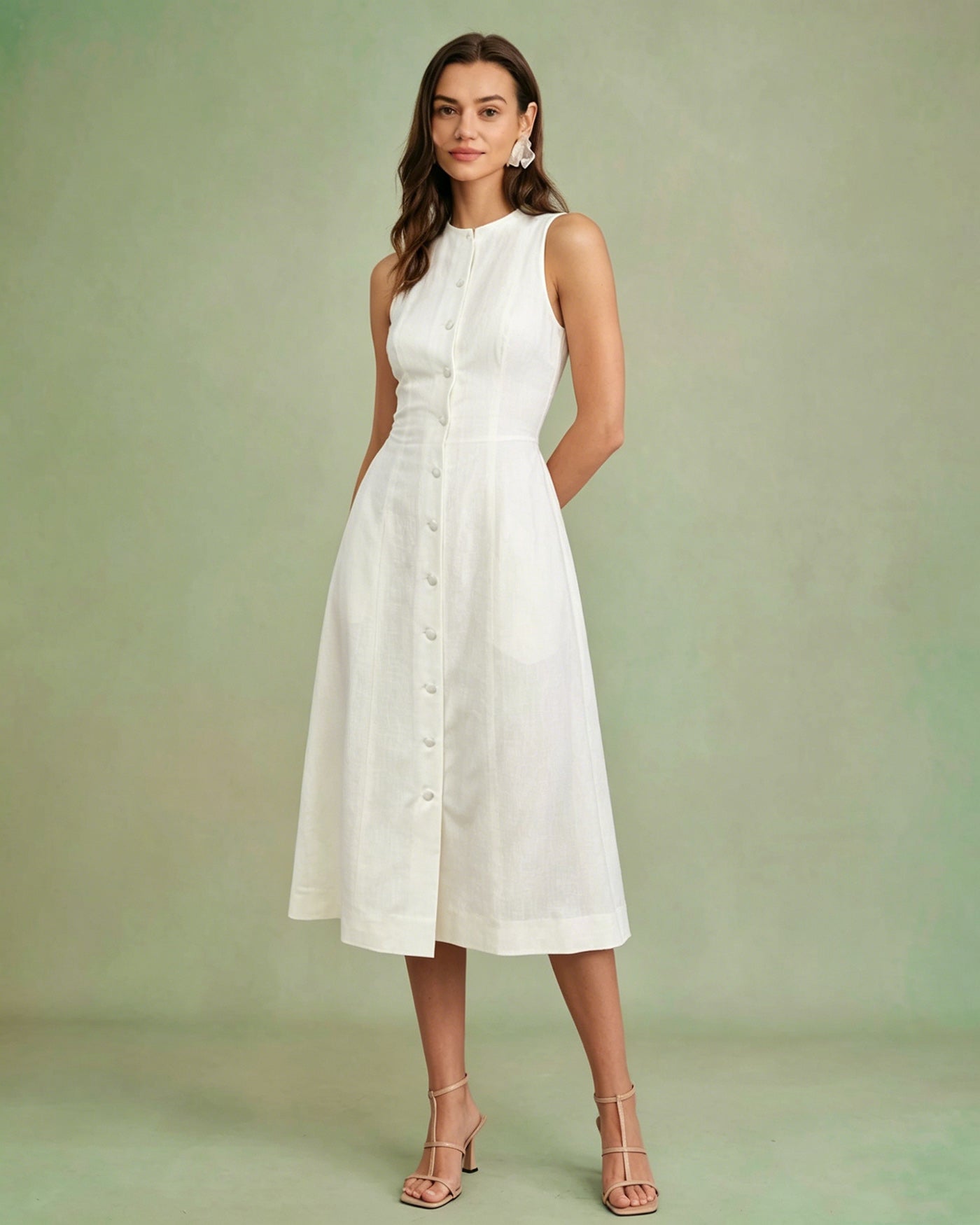 White Button Tie Tunic Midi Dress | Rihoas