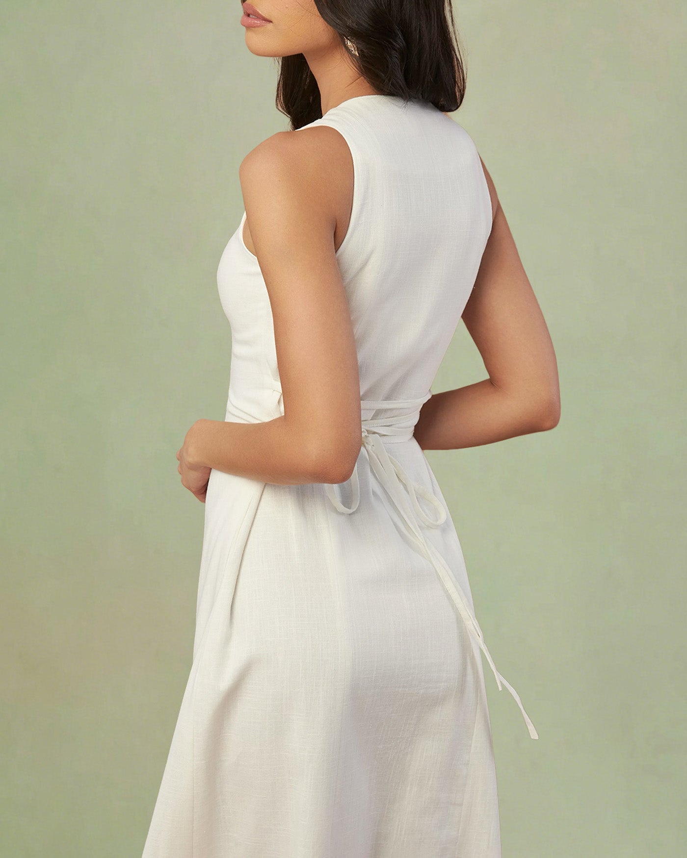 White Button Tie Tunic Midi Dress | Rihoas