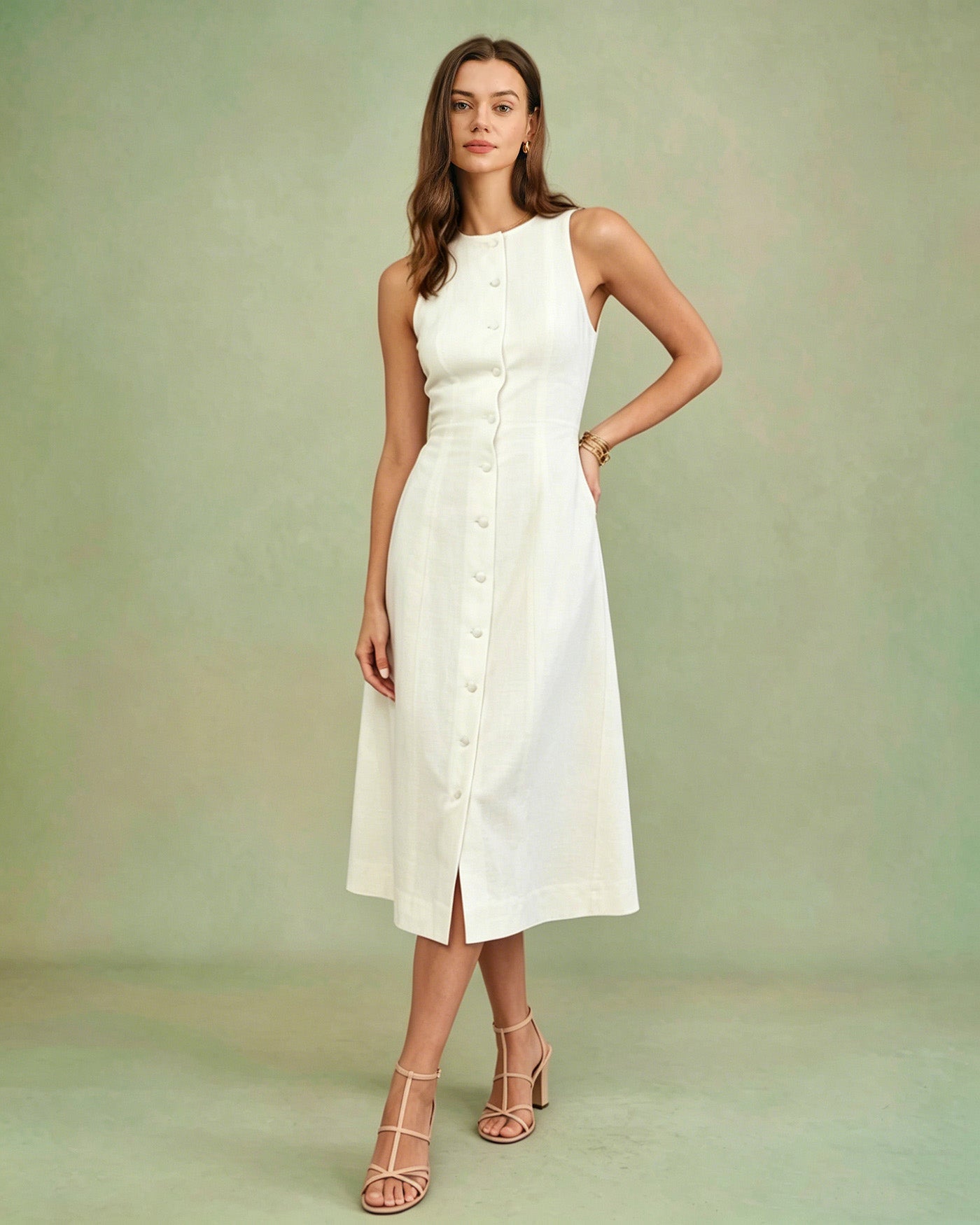 White Button Tie Tunic Midi Dress | Rihoas