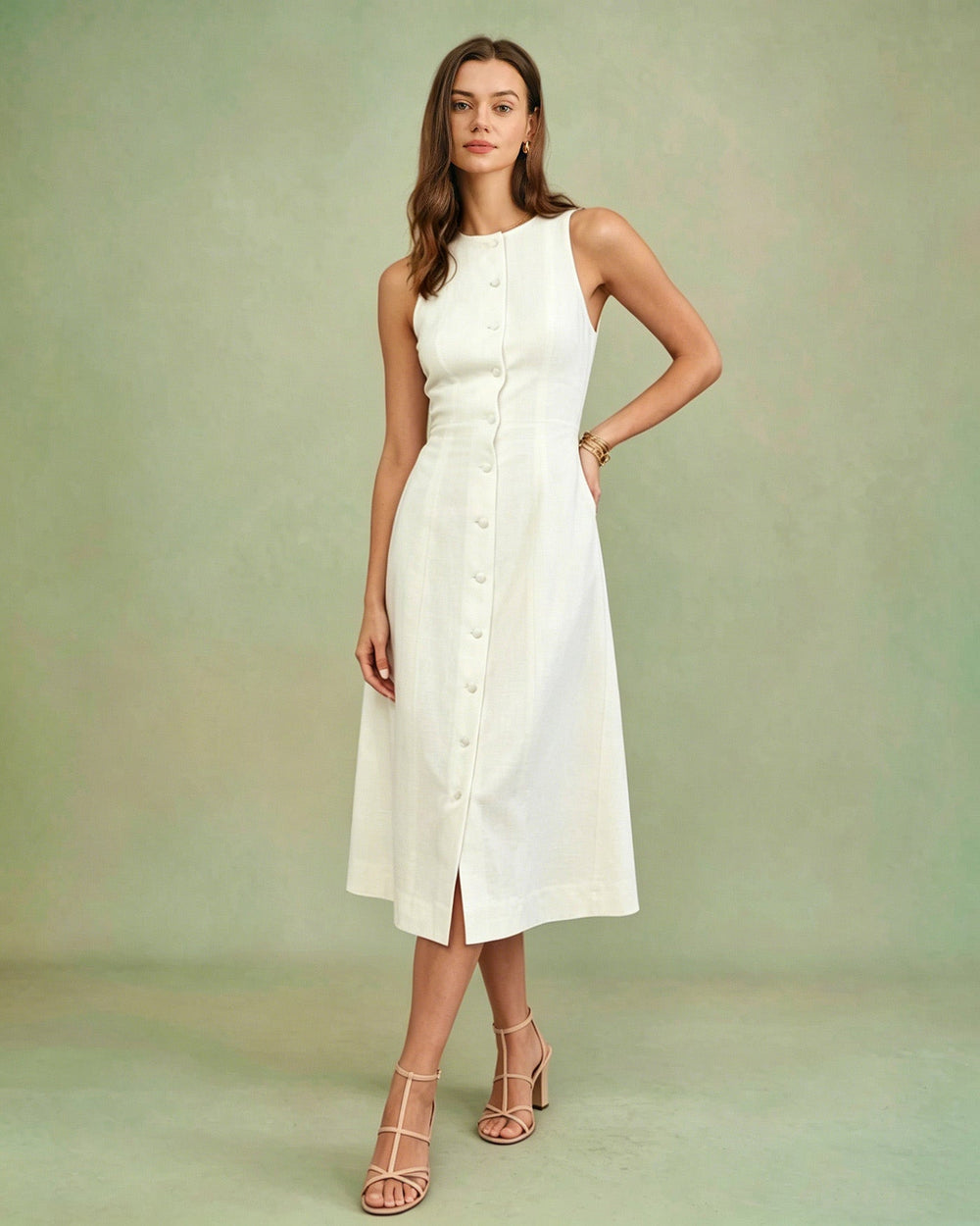 White Button Tie Tunic Midi Dress | Rihoas