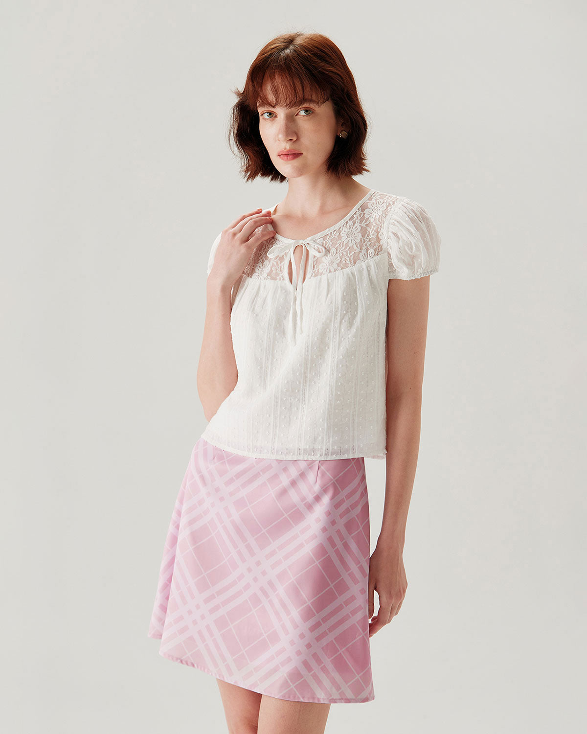 Pink Plaid A-line Mini Skirt | Rihoas