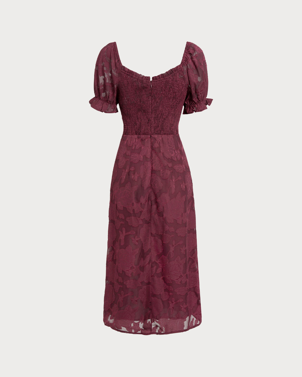 Wine Red Jacquard Slit Midi Dress | Rihoas