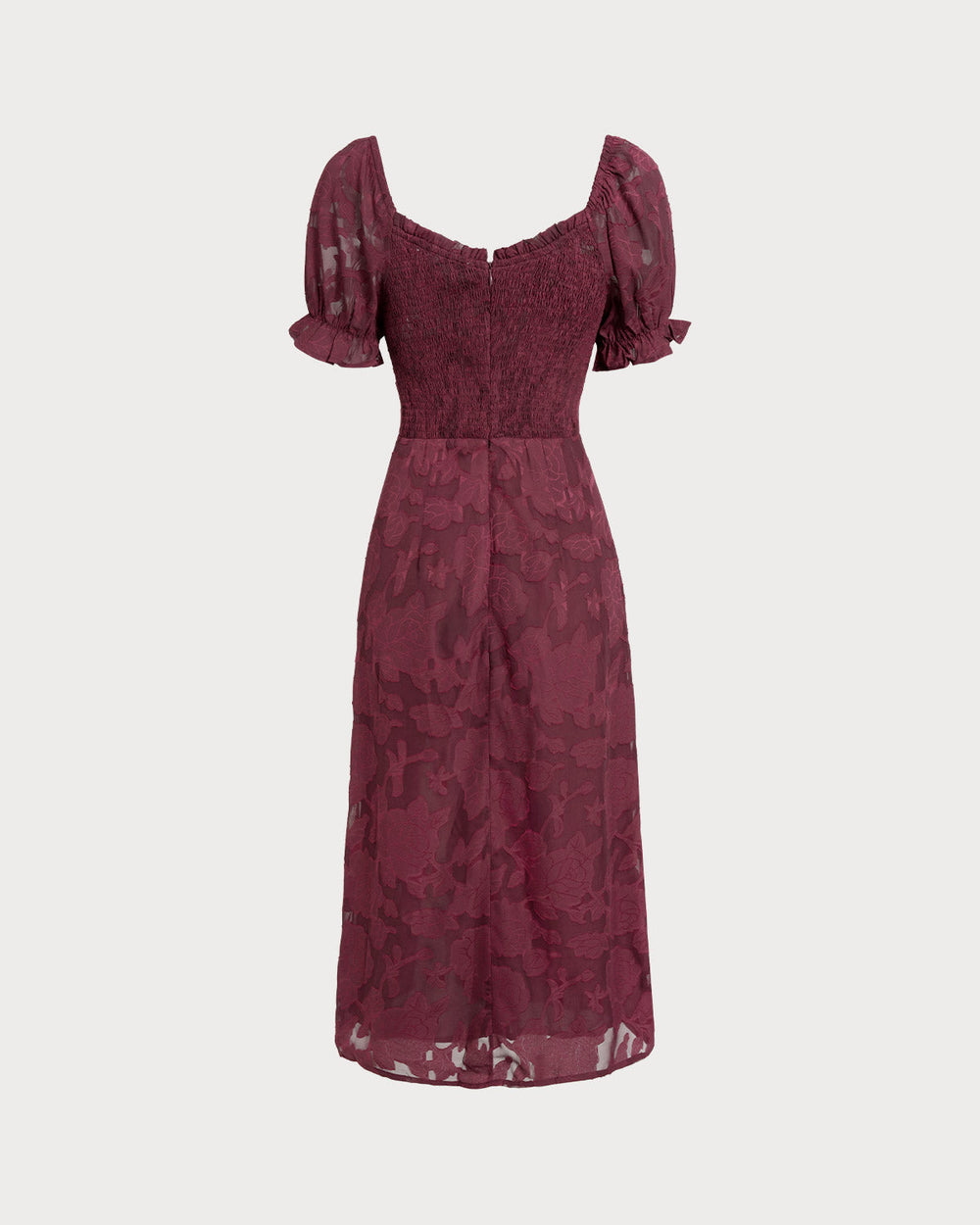 Wine Red Jacquard Slit Midi Dress | Rihoas