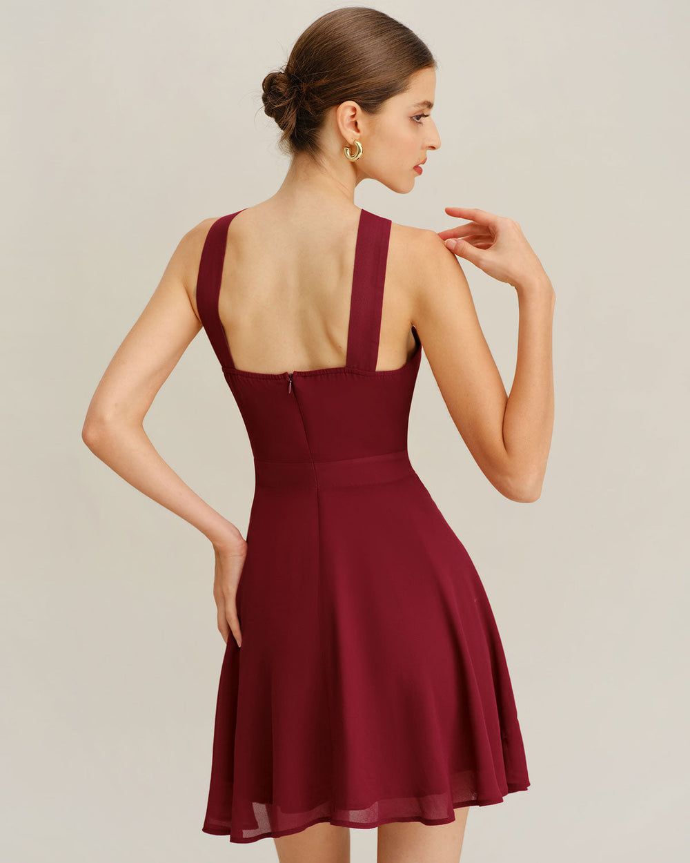 Wine Red Chiffon A-Line Sleeveless Mini Dress | Rihoas
