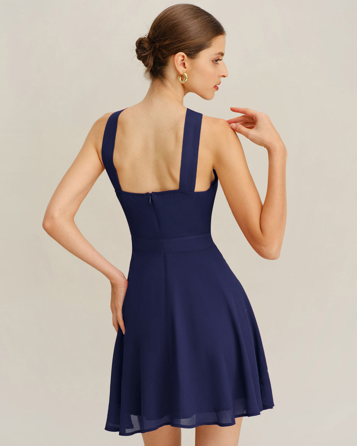 Navy Chiffon A-Line Mini Dress | Rihoas