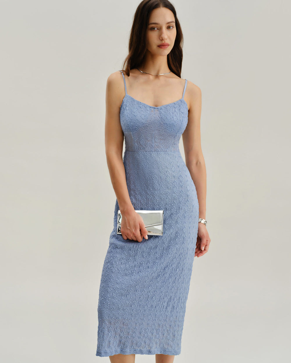 Blue Lace Slip Bodycon Midi Dress | Rihoas