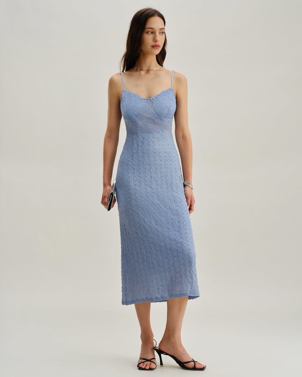 Blue Lace Slip Bodycon Midi Dress | Rihoas