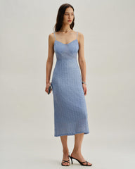 Blue Lace Slip Bodycon Midi Dress | Rihoas