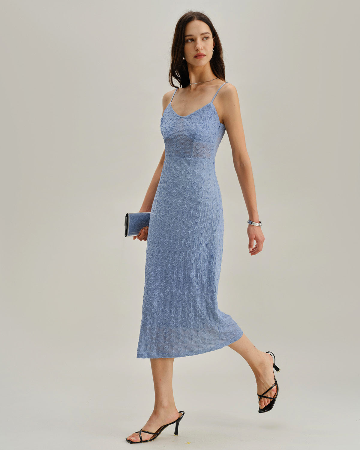 Blue Lace Slip Bodycon Midi Dress | Rihoas