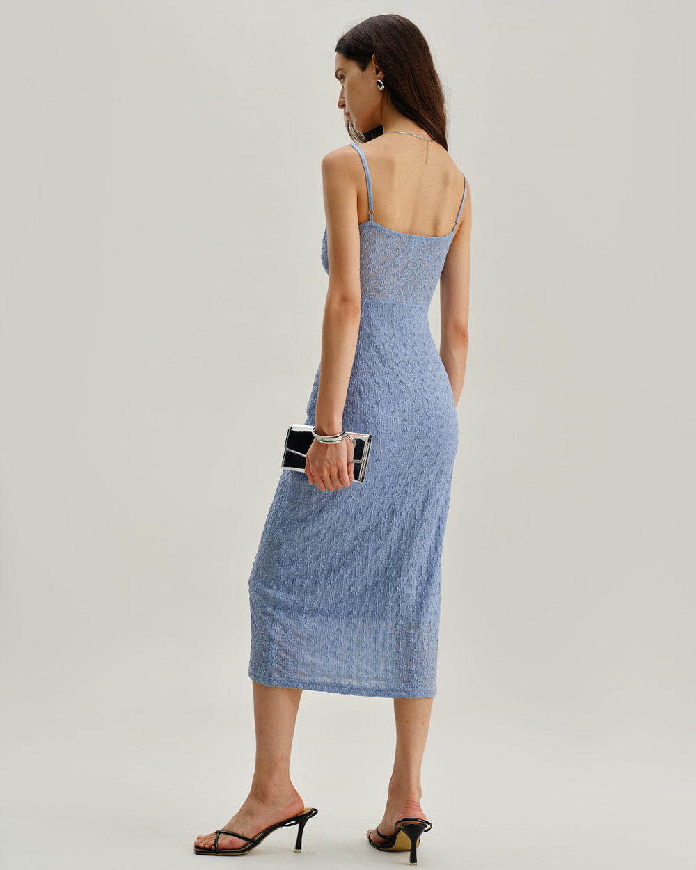 Blue Lace Slip Bodycon Midi Dress | Rihoas