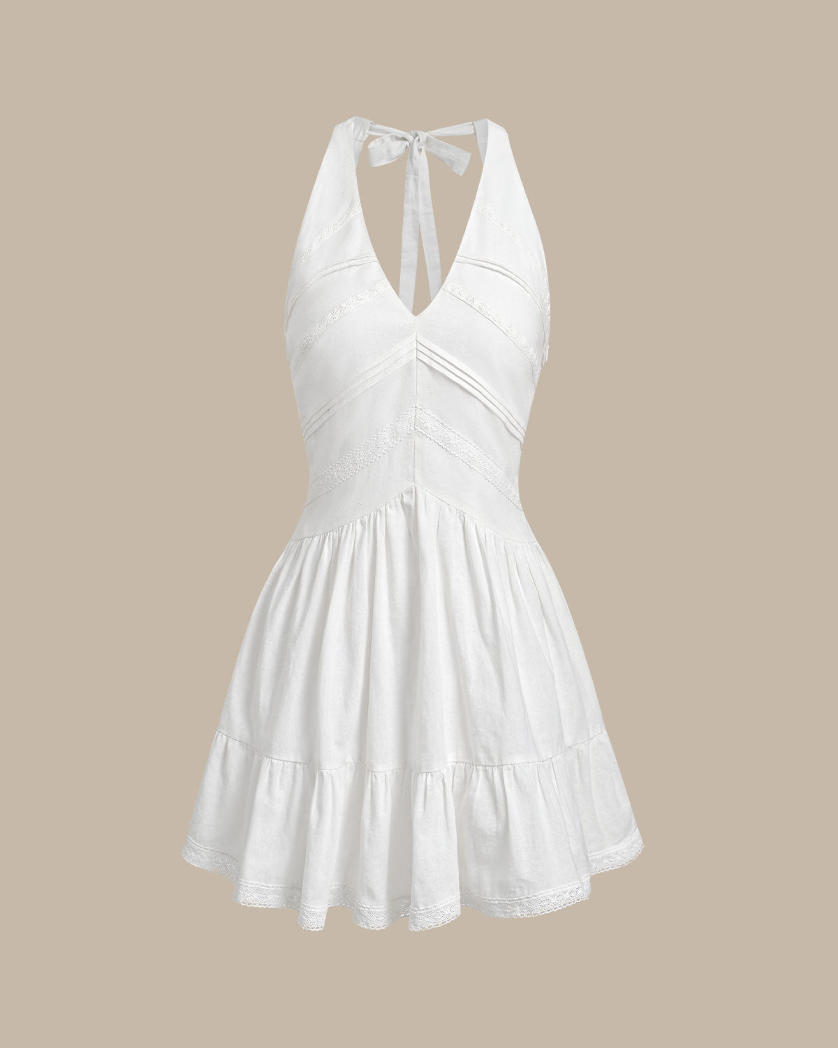 White V Neck Pleated Backless Mini Dress | Rihoas