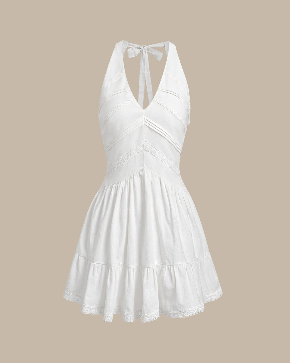 White V Neck Pleated Backless Mini Dress | Rihoas