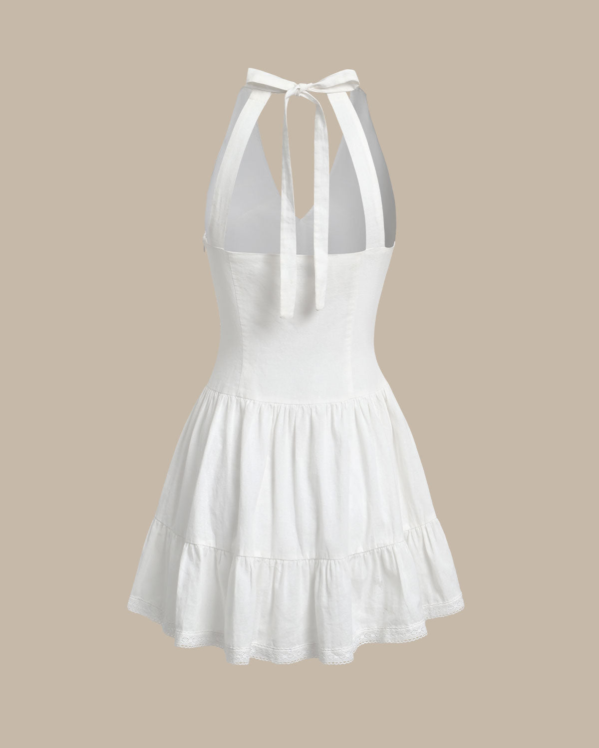 White V Neck Pleated Backless Mini Dress | Rihoas