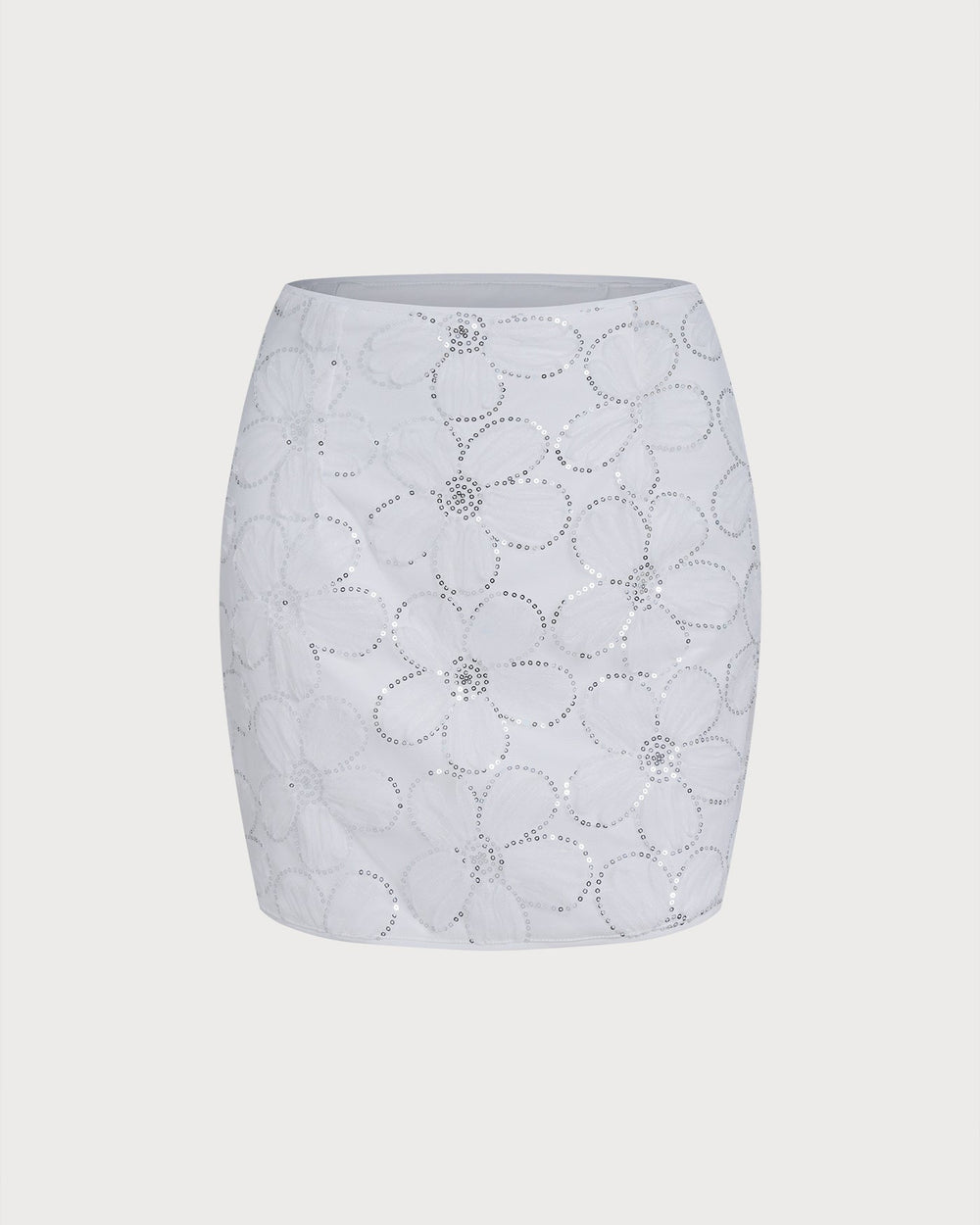 White Floral Sequins Mini Skirt | Rihoas