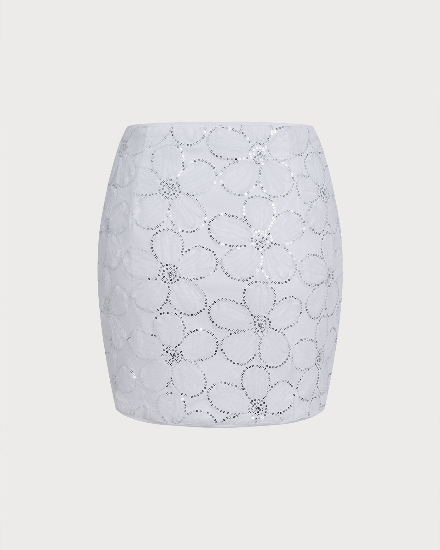 White Floral Sequins Mini Skirt | Rihoas