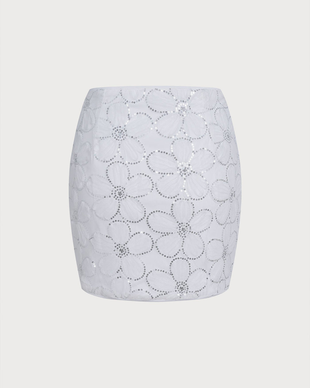 White Floral Sequins Mini Skirt | Rihoas
