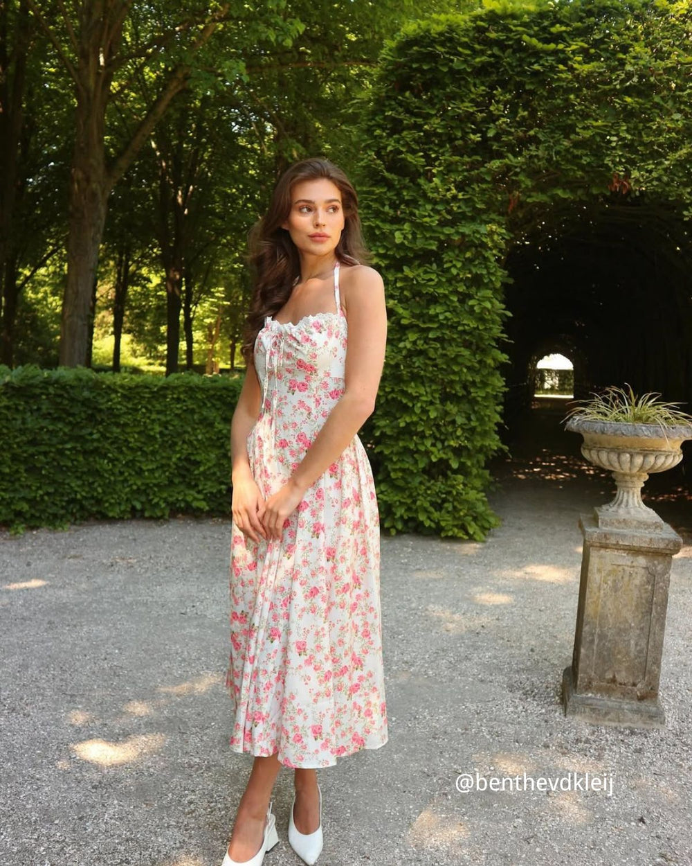 Pink Floral Halter Midi Dress | Rihoas