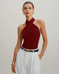 Red Knit Halter Vest | Rihoas